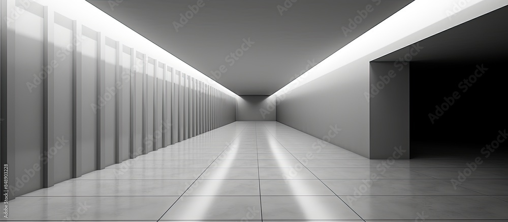 Poster contemporary design showcasing an interior with a long corridor in a picture with empty space for te