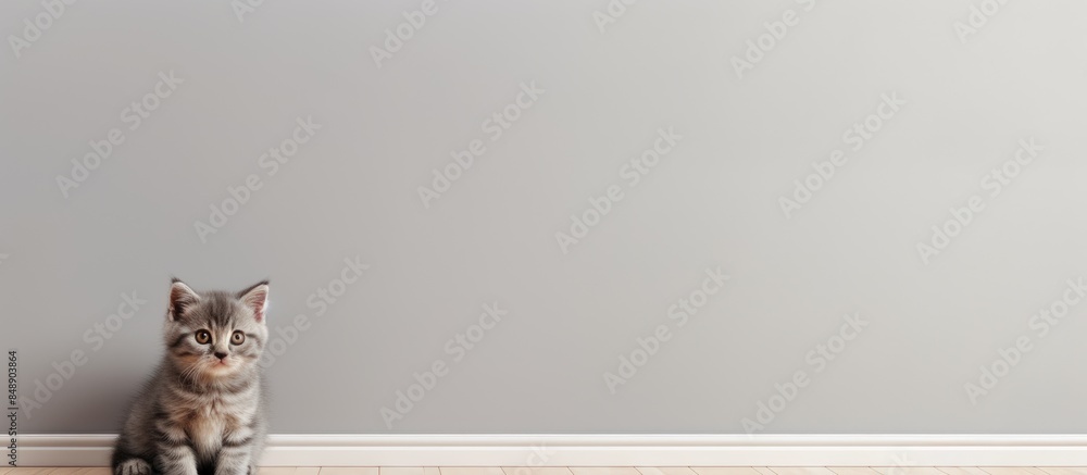 Poster a tiny british kitten perches gracefully on a blank canvas with ample copy space image