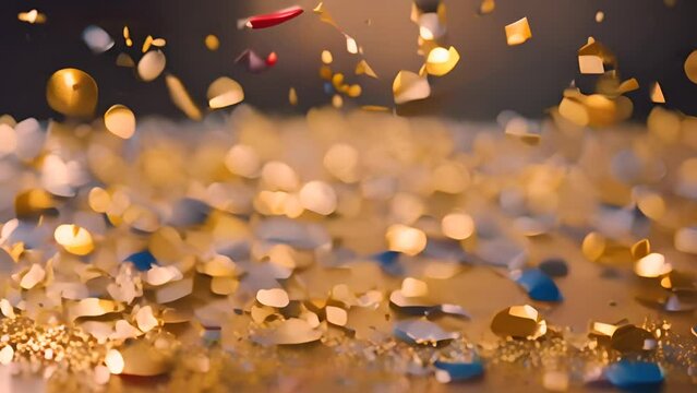 Gold and Blue Confetti Falling on a Surface Generative AI