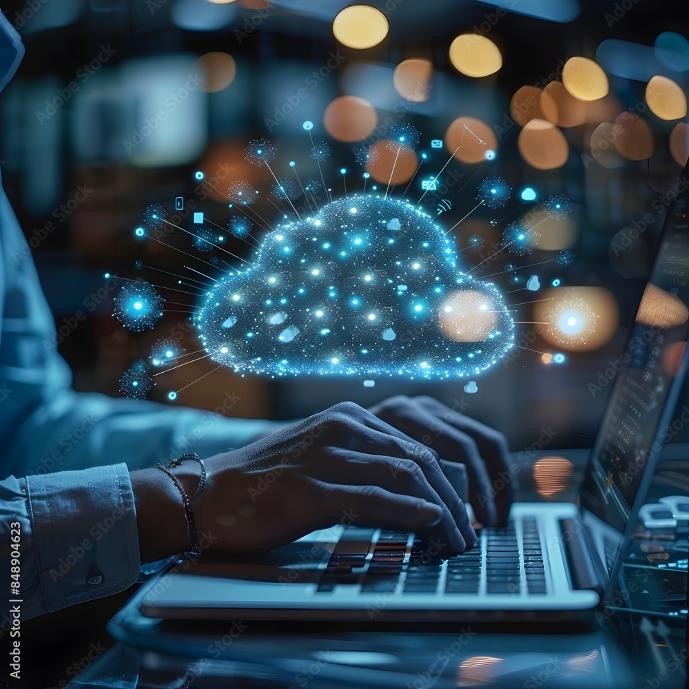 Poster futuristic cloud based communication networks boost business productivity and efficiency