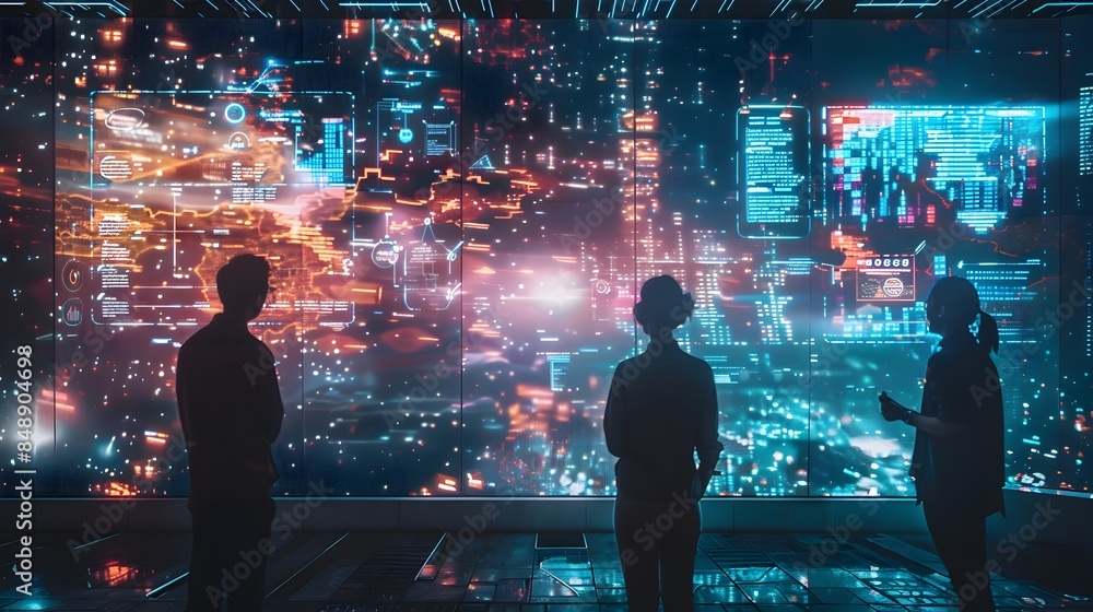 Aufkleber futuristic digital business and networking with virtual holograms and whiteboards