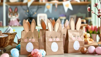 Easter themed Kids Party Idea Bunny Paper Bags Chocolate Eggs