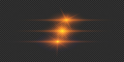 Set of orange horizontal light effects of lens flares