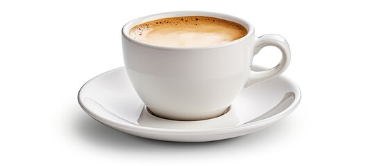 White cup with hot coffee isolated on a white background with a clipping path for inserting a copy space image