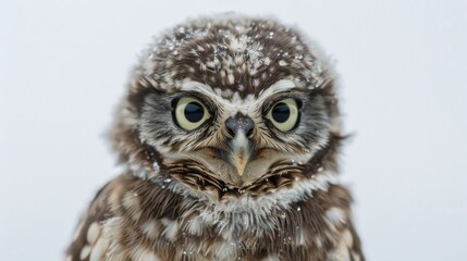 Baby Little Owl 4 weeks old close up against white background
