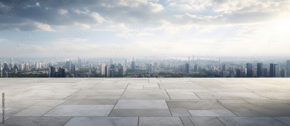 Poster marble ground devoid of people with a view of a contemporary cityscape in the background ideal for i