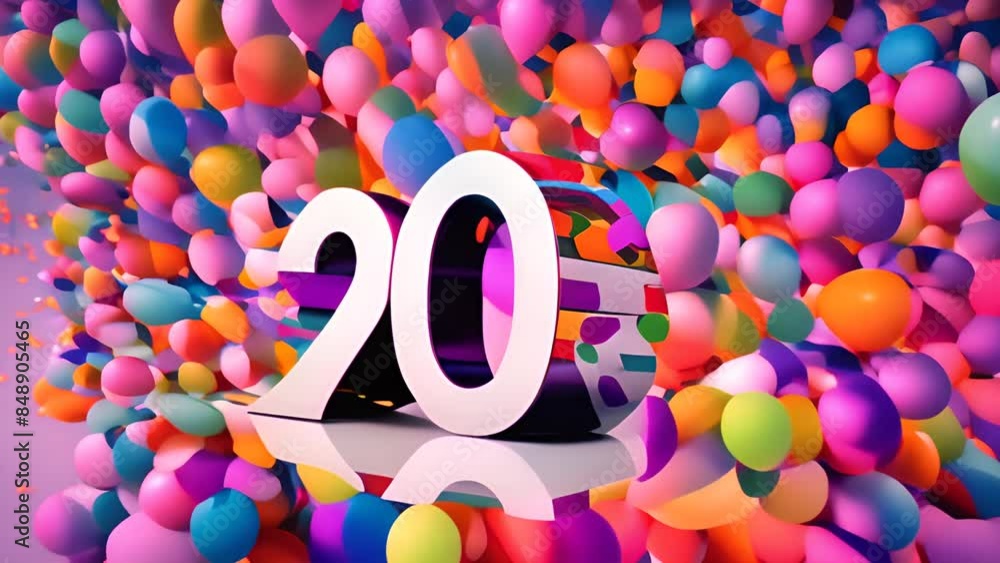 Poster colorful 3d number 20 surrounded by shapes generative ai