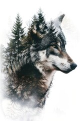 Obraz premium Majestic Wolf Double Exposure with Forest Landscape