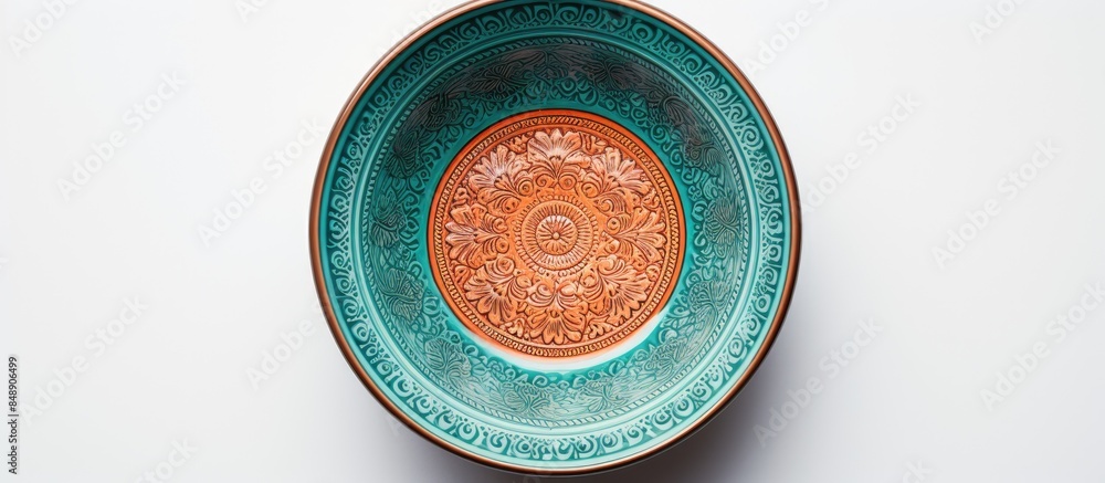Aufkleber top view of a new ceramic bowl displayed on a white background with ample copy space image