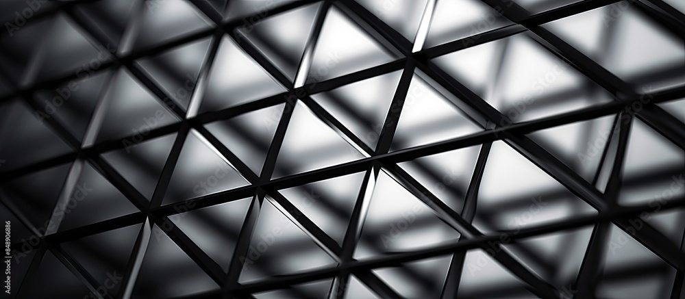 Poster detailed close up copy space image of a technological metal grid creating an abstract black and whit