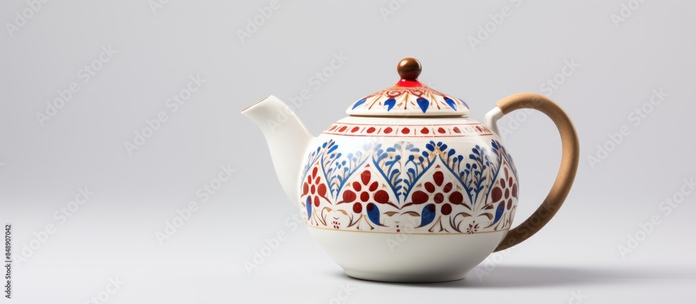 Poster ceramic teapot with a charming design set against a white backdrop ideal for copy space image