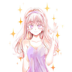 OKサインする女性　胸　美容　キャミソール