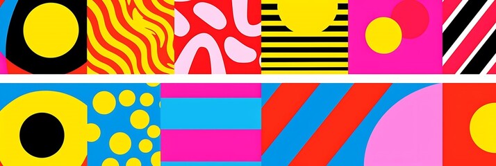 the image features a colorful poster and a yellow circle in the foreground, with a caption that reads a colorful poster and a yellow circle stand out in the background, while a