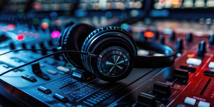 Music Studio Background with DJ Earphones and Free Download Option