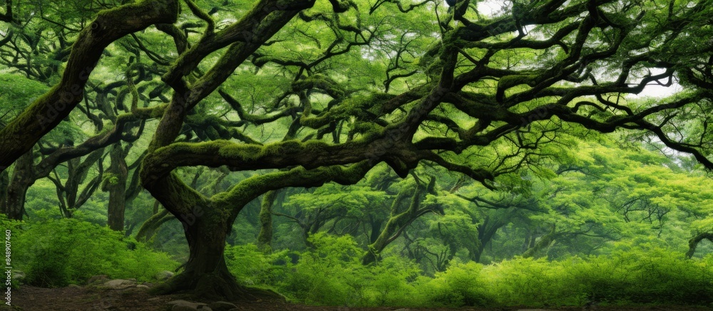 Poster image of a camphor tree in a forest highlighting its role in ecology with space for including text. 