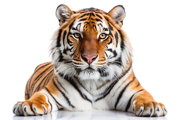 Ussuri tiger in the natural environment. Endangered species. Isolated on white background