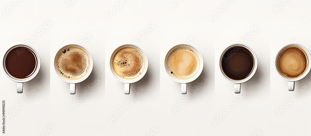 Poster isolated set of top view coffee cups with copy space image