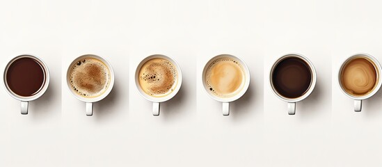 Isolated set of top view coffee cups with copy space image