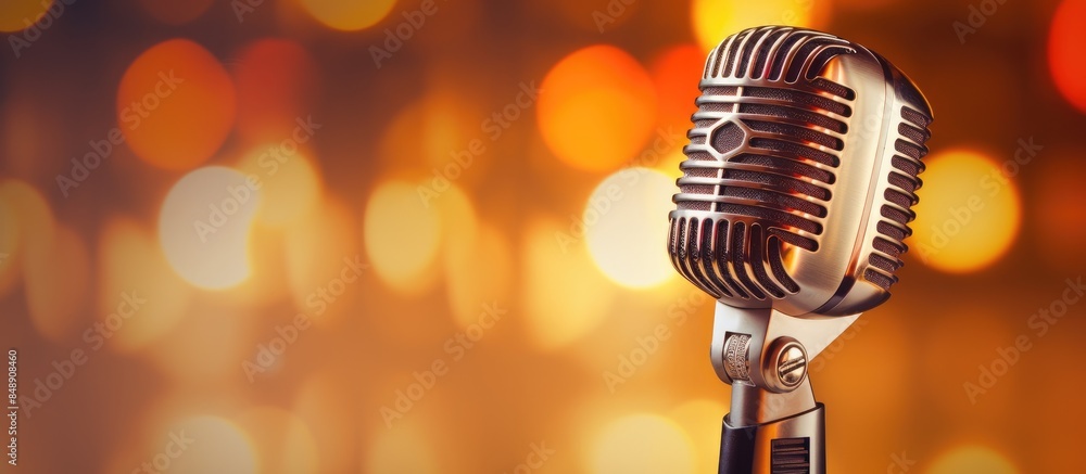 Poster high quality microphone against abstract backdrop with copy space image