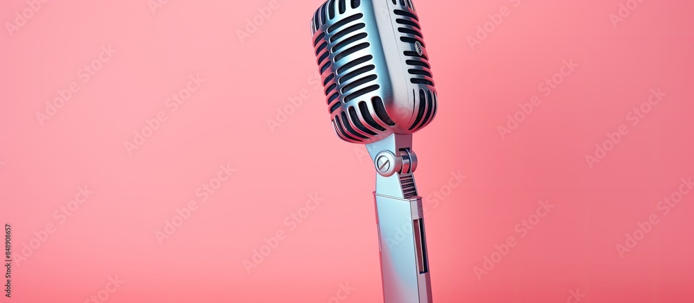 Poster condenser microphone for professionals placed on a pink background with empty space for text or othe