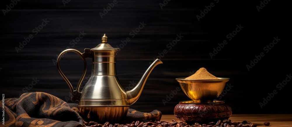Poster a top down view of a steaming cup of coffee on a wooden table in the morning light by a window creat