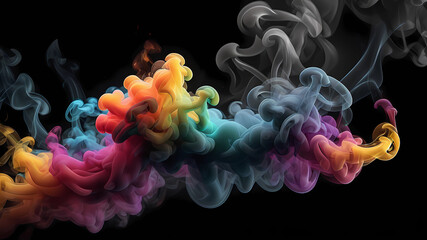 Fototapeta premium Black background with smoke in spotlight, vibrant, Colorful gradient splash, hd, 4k, high-quality, highly detailed, photorealistic, RAW, high quality, dynamic lighting, sharp focus, ultra realistic, m