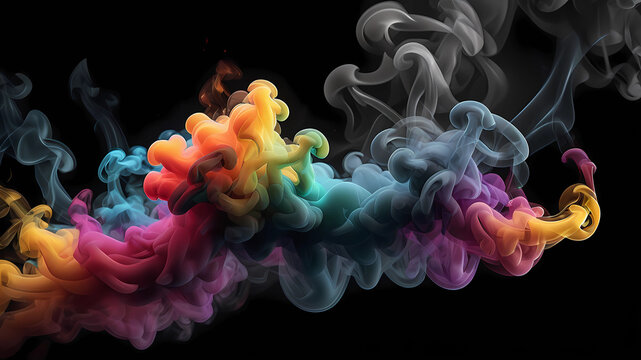Black background with smoke in spotlight, vibrant, Colorful gradient splash, hd, 4k, high-quality, highly detailed, photorealistic, RAW, high quality, dynamic lighting, sharp focus, ultra realistic, m