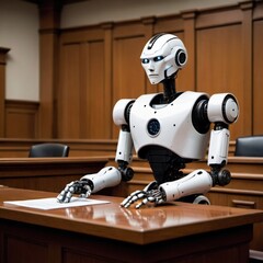 Fototapeta premium futuristic courtroom scene where a robot lawyer defends
