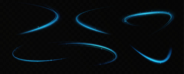 Abstract light lines of speed movement, blue colors.Neon glowing curves.Abstract motion.Neon lines of blue speed. Dynamic traces.  © blagorodez