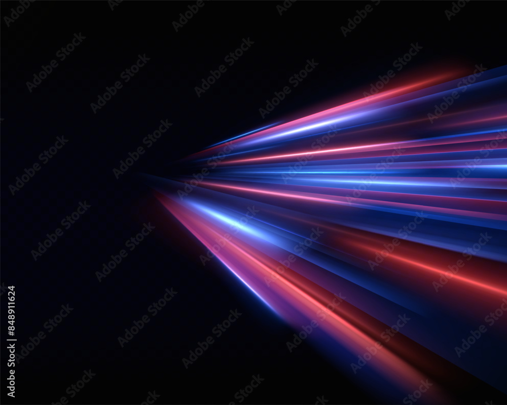 Aufkleber Neon blue horizontal speed lines. Glowing stripes. Laser beams. light lines of movement and speed in neon color.Beautiful flash of light and sparks.	