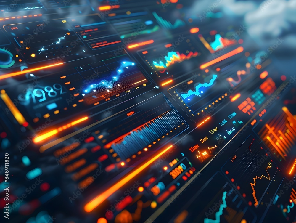 Poster futuristic digital dashboard showcasing cloud storage usage and performance analytics