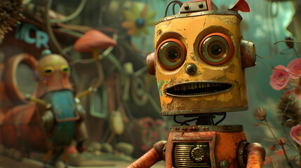 Naklejka premium 古いブリキ缶のロボット