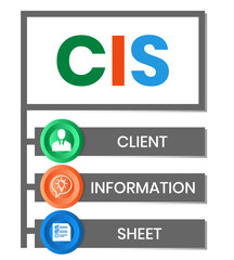 CIS. CLIENT INFORMATION SHEET acronym. Concept with keyword and icons. Flat vector illustration. Isolated on white.