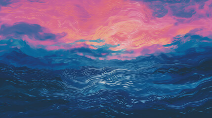 Abstract clouds above the ocean sunset design, poster, banner, card decoration background