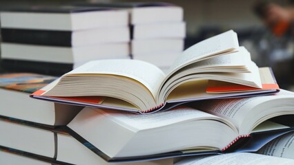 stack of books on table