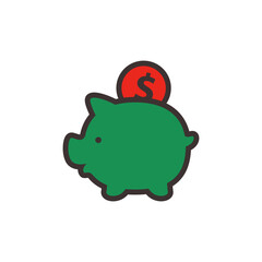 piggy bank icon with dollar symbol, made in color style.