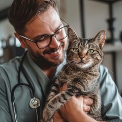 Veterinarian providing care for a happy pet