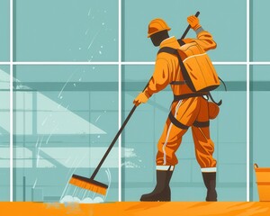 Cleaner washing large windows