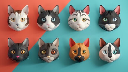 Fototapeta premium Collection of super cute cartoon cat heads including various designs. with banner Fun design, bright colors