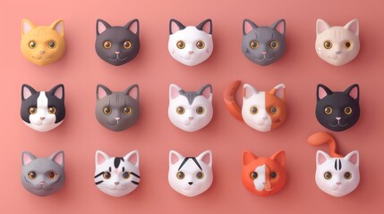 Fototapeta premium Collection of super cute cartoon cat heads including various designs. with banner Fun design, bright colors