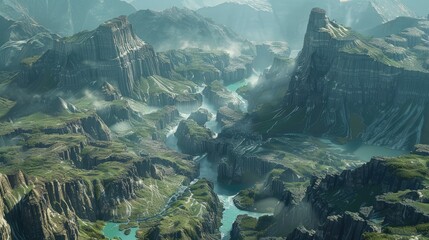 Stunning vista of a canyon carved by a meandering river through rocky terrain