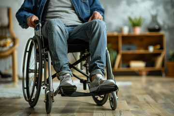 Obraz premium Generated by AI illustration of disabled man woman person using wheelchair on city nature park outdoors disability insurance