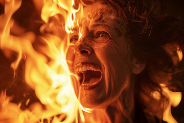 Generated with AI portrait of person in the fire burning flame background