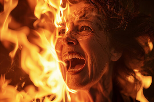 Generated with AI portrait of person in the fire burning flame background