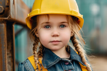 Created with generative AI picture of adorable nice small child worker costume like an adult