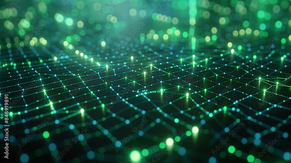 Aufkleber abstract digital grid with glowing green dots and lines, representing data network or futuristic tec