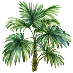 Tropical leaves palm tree in watercolor style isolated on transparent background.