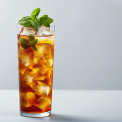 Long Island Iced tea cocktail in glass, refreshing alcohol drink