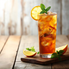 Long Island Iced tea cocktail in glass, refreshing alcohol drink