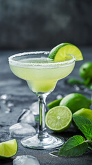 Margarita cocktail in glass, refreshing alcohol drink